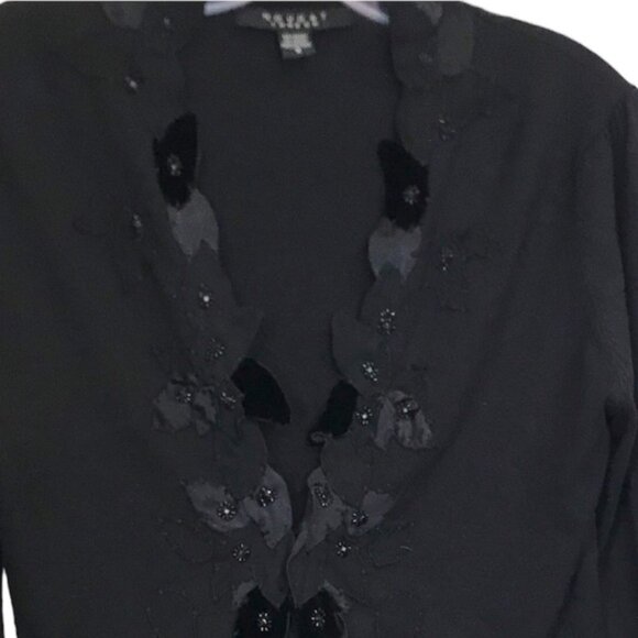 Nougat London Silk Velvet Embellished Floral Cardigan Fitted Knit Sweater Top L - Picture 4 of 16